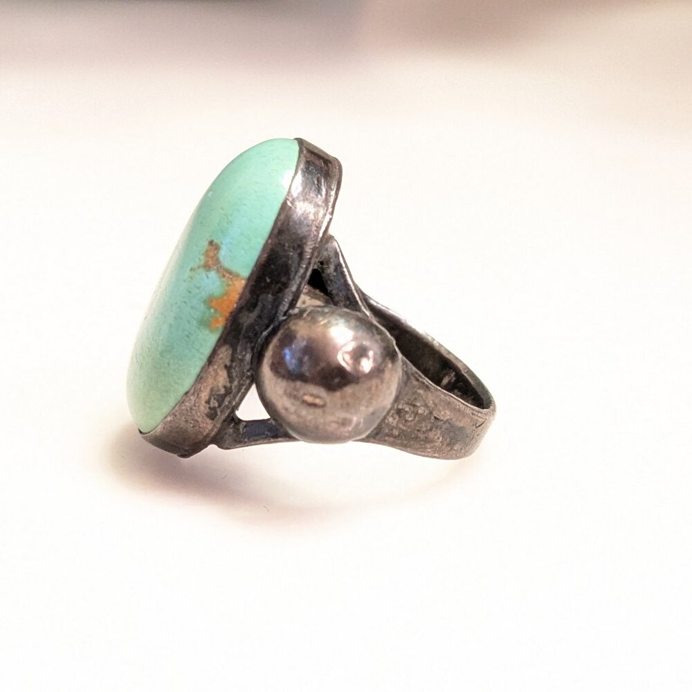 Handmade Turquoise Ring Vintage Sterling and Turquoise - Picture 3 of 7